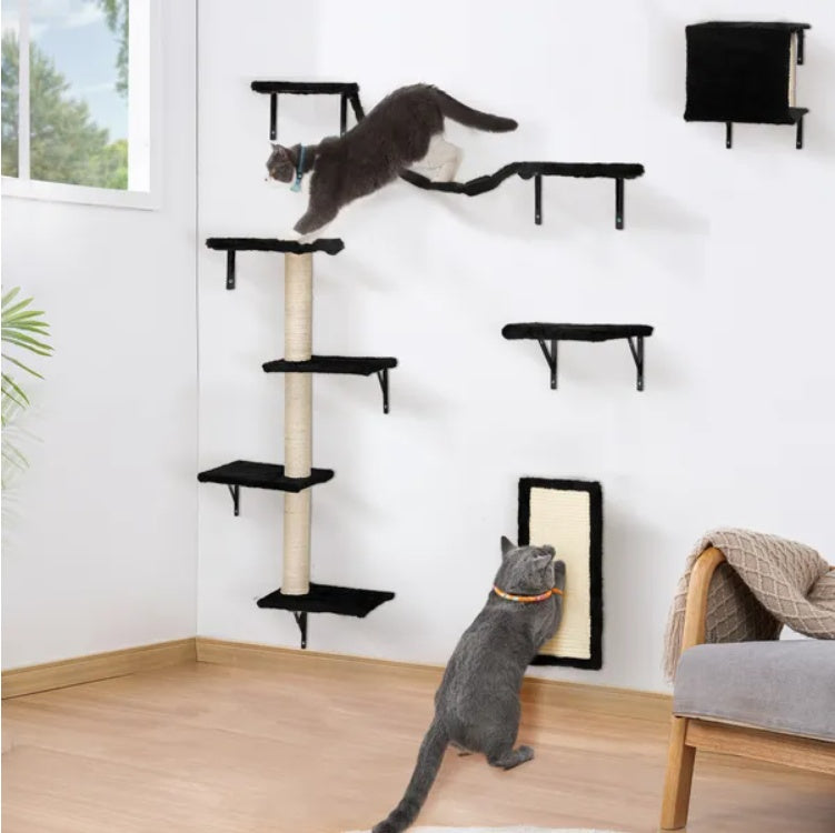 5-delige wandgemonteerde kattenklimset met krabpalen