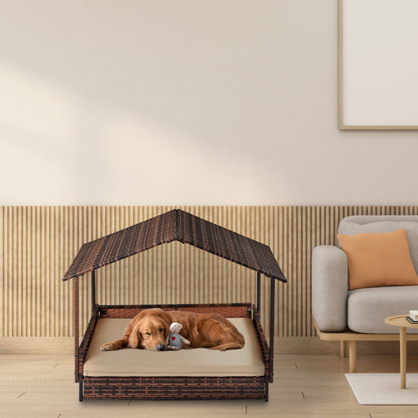 Herringbone Top Bruin Gradiënt Rotan Beige Mat Katten- en Hondenhok