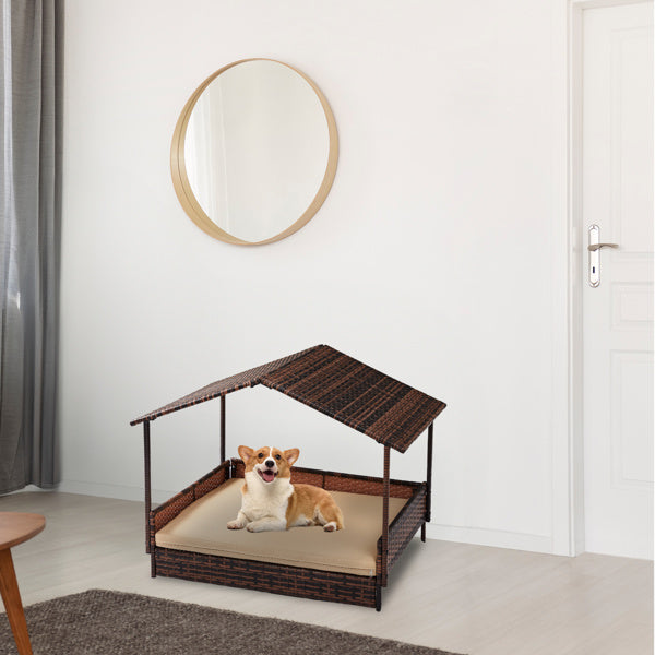 Herringbone Top Bruin Gradiënt Rotan Beige Mat Katten- en Hondenhok
